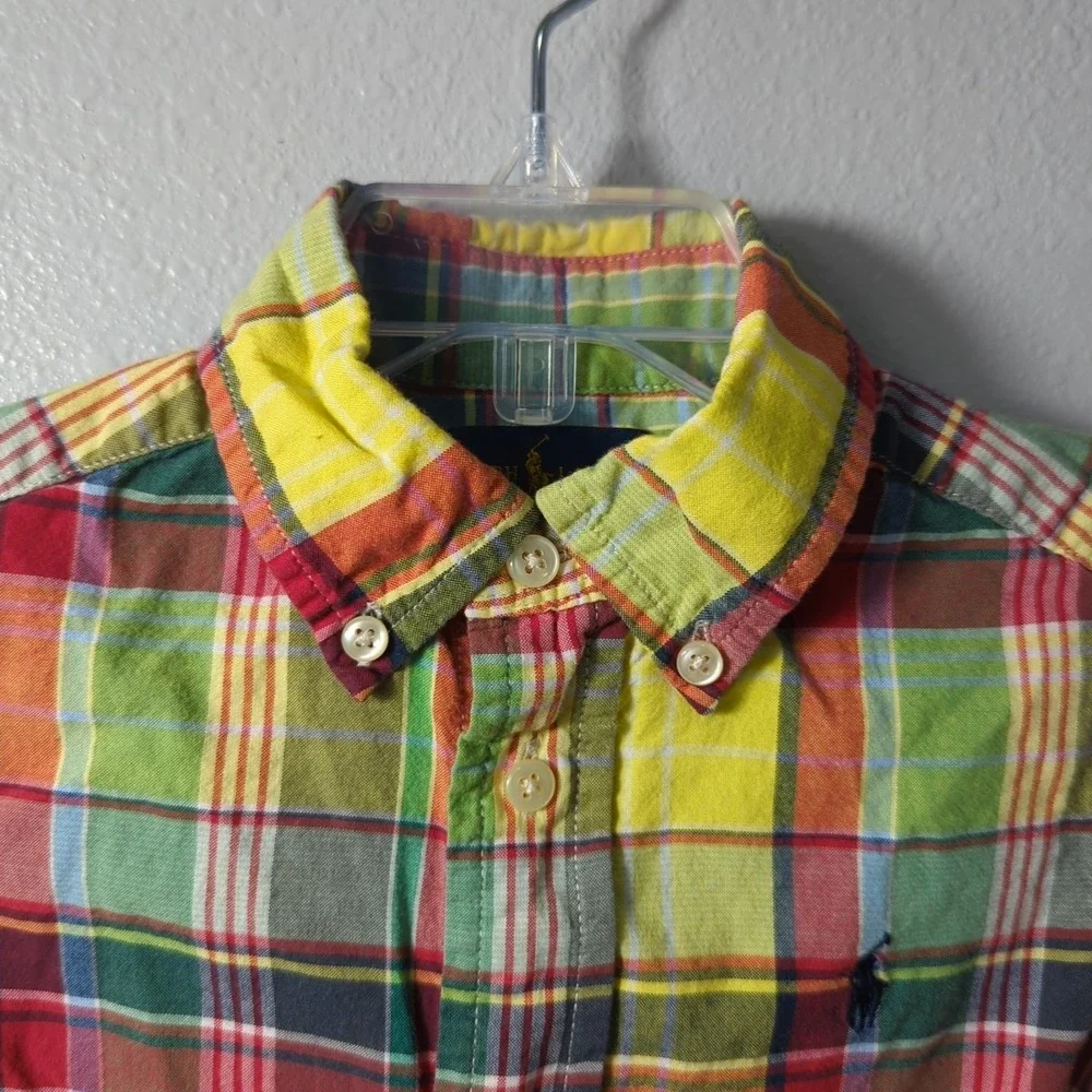 Ralph Lauren Toddler Boys‎ Size 2/2T Long Sleeve Button Up Yellow Plaid Shirt 68